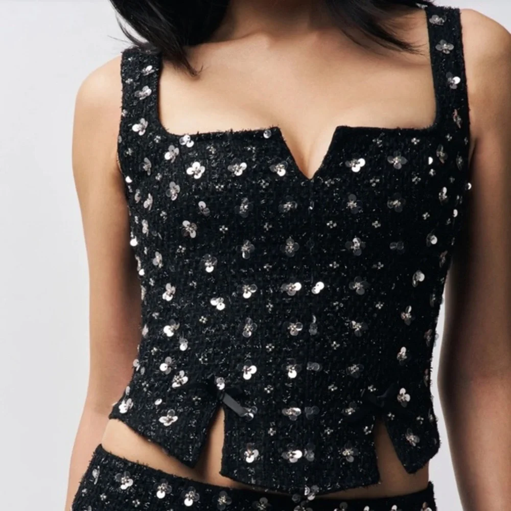 Guizio Top Arlo Embellished Tweed Lace-up Corset Sz S‎